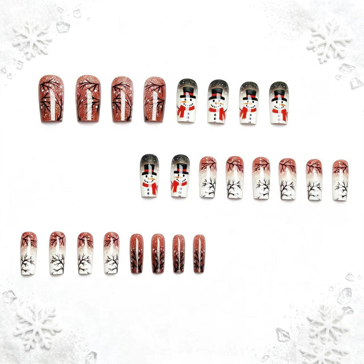 Artificial nails with elegant snowman and winter landscape design Stornfield