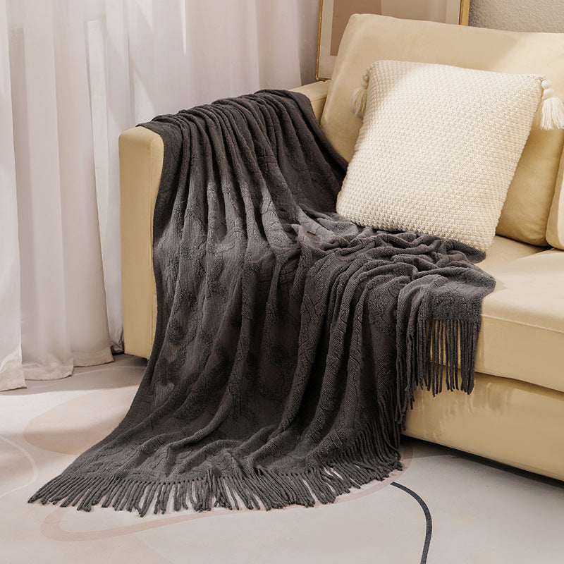 Cozy Textured Fringe Throw Blanket