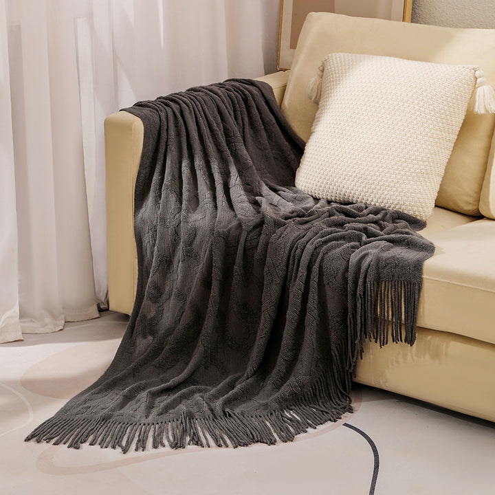 Cozy Textured Fringe Throw Blanket