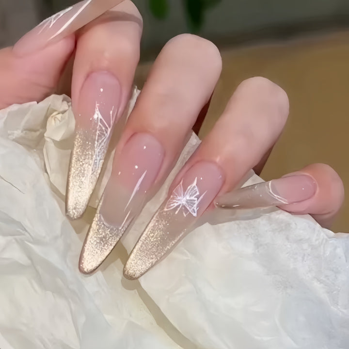 Elaborate Glitter Ombre Press-On Nails with Artistic Butterfly Design Stornfield