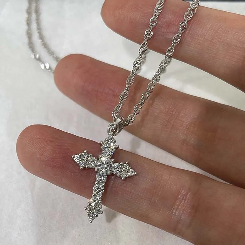 Cross pendant necklace with sparkling zirconia stones Stornfield