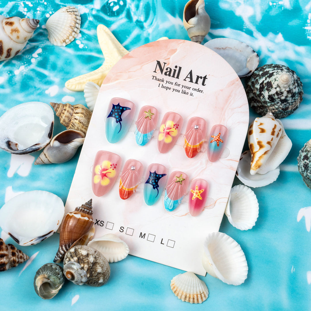 Artistic Ocean-Inspired Press-On Nail Art Set Stornfield