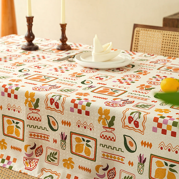 Rectangular tablecloth with retro-inspired tile pattern and cotton blend Stornfield