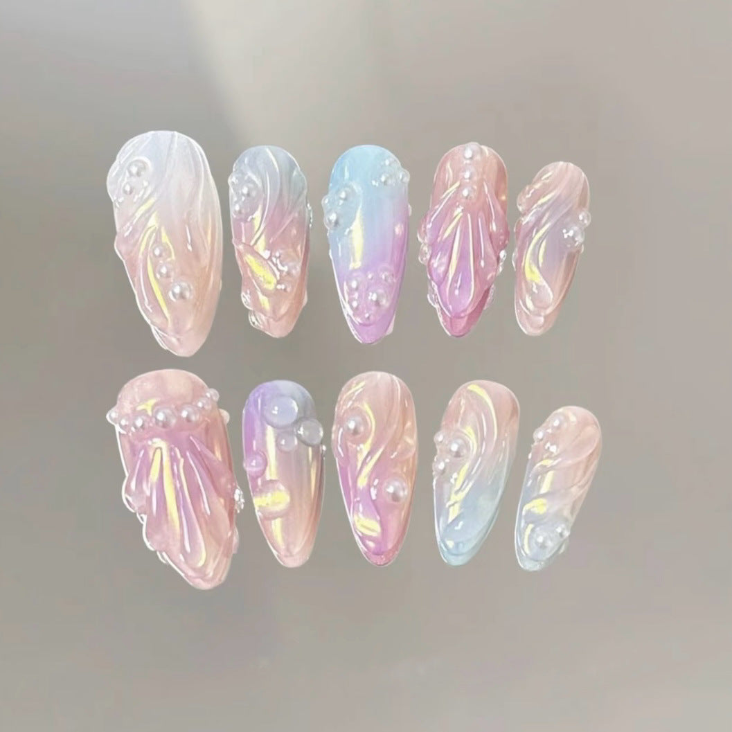 Elegant Pearl-Embellished Press-On Nail Set