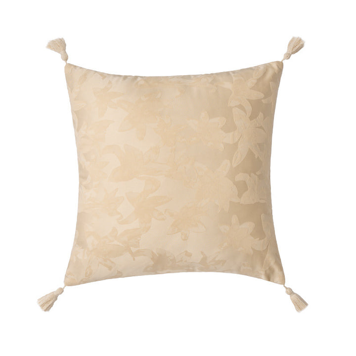 Square jacquard cushion cover with floral pattern and decorative tassels