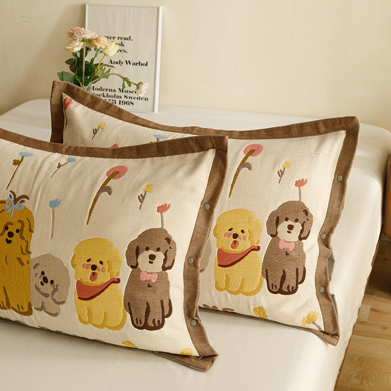 Children's and Youth Pillowcase Set with Cute Pet Design, Heart Print and Button Closure