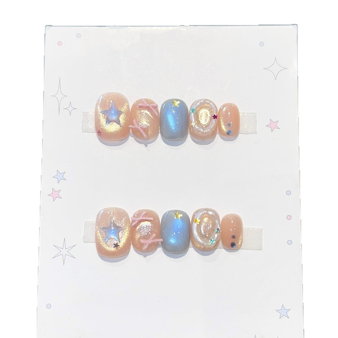 Artificial Nail Set with Sparkling Star and Glitter Motifs Stornfield