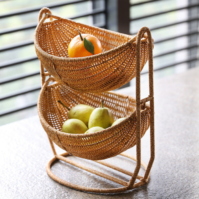 Women Two-Tier Rattan Basket Stornfield
