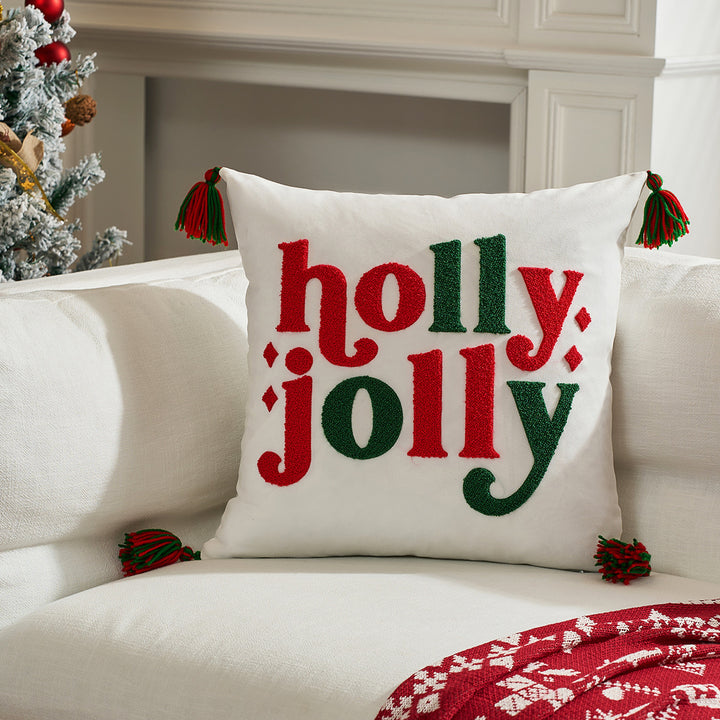 Holiday Plaid Snowflake Appliqué Throw Pillow