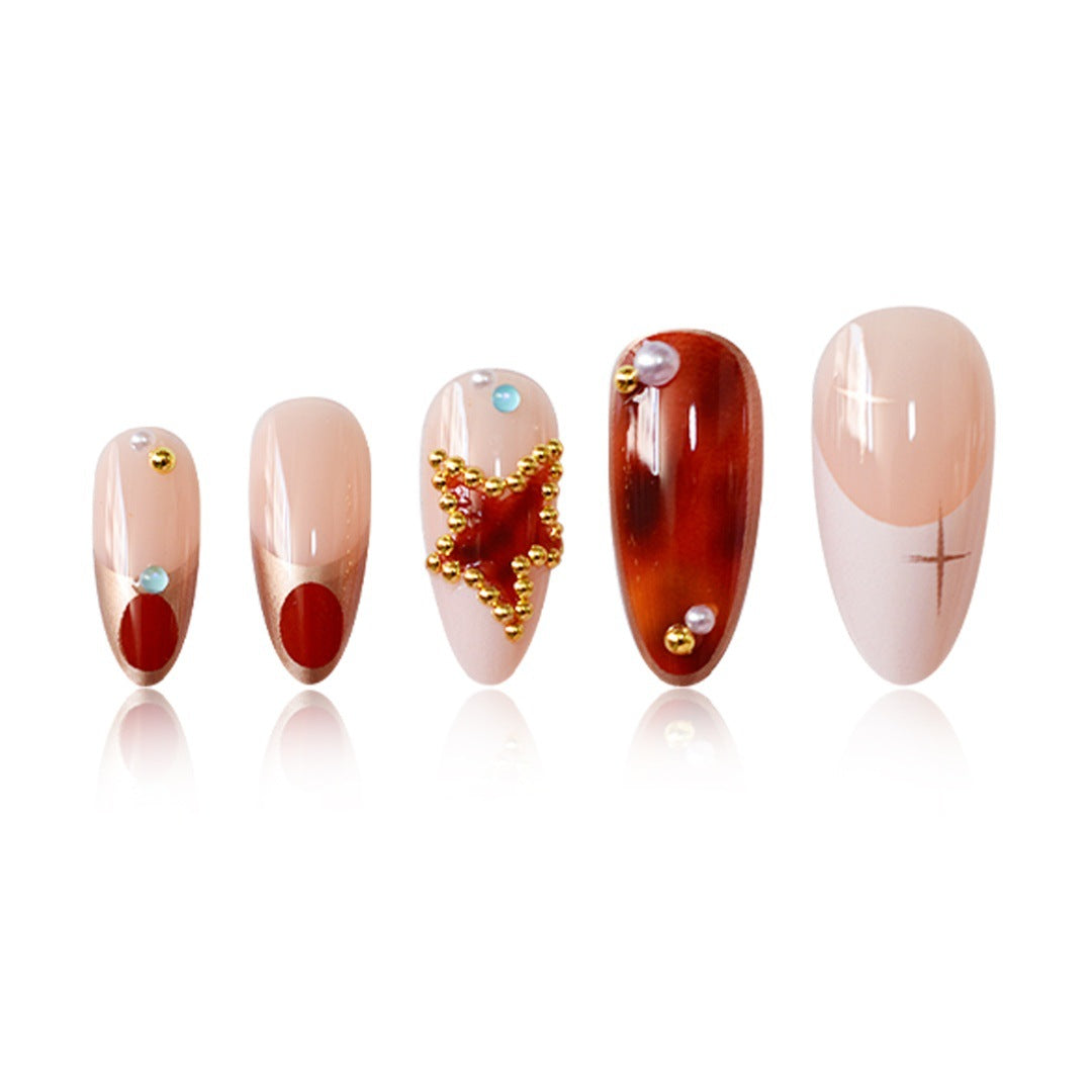 Artistic Press-On Nail Art Set with Unique Gemstone Accents Stornfield