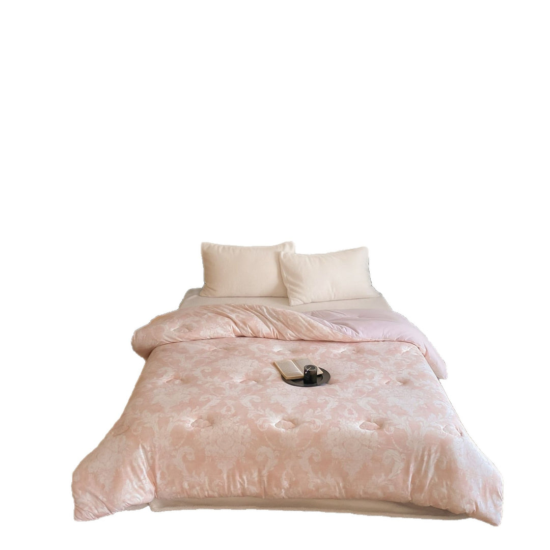 Plush Quilted Microfiber Down-Alternative Comforter with Subtle Damask Jacquard
