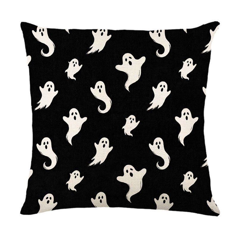 Halloween Ghost Cotton-Linen Square Throw Pillow Covers Set with Hidden Zipper