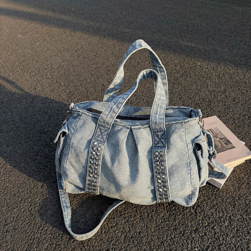 Distressed Denim Weekender Bag