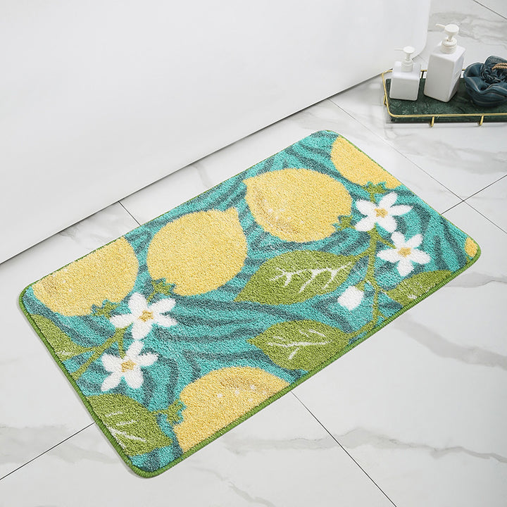 Lemon-Printed Plush Bath Mat