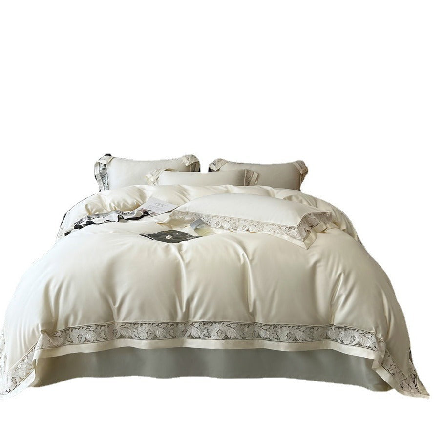 Luxury Lace-Trim Satin Duvet Cover Bedding Set