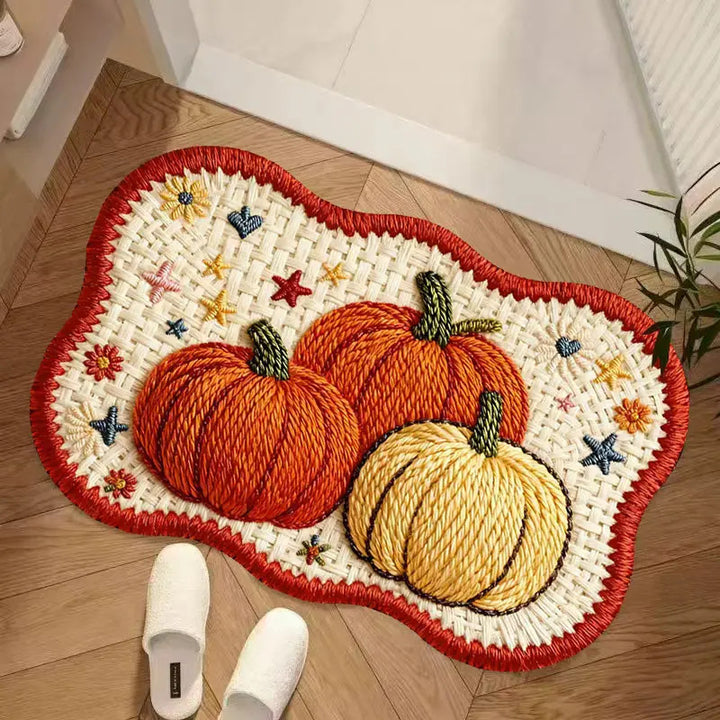 Embroidered Pumpkin-Themed Area Rug