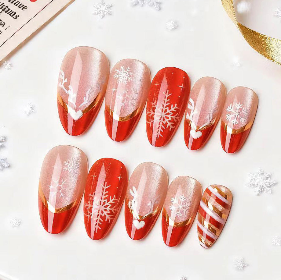 Festive Holiday Press-On Nail Art Set with Snowflake and Heart Designs Stornfield