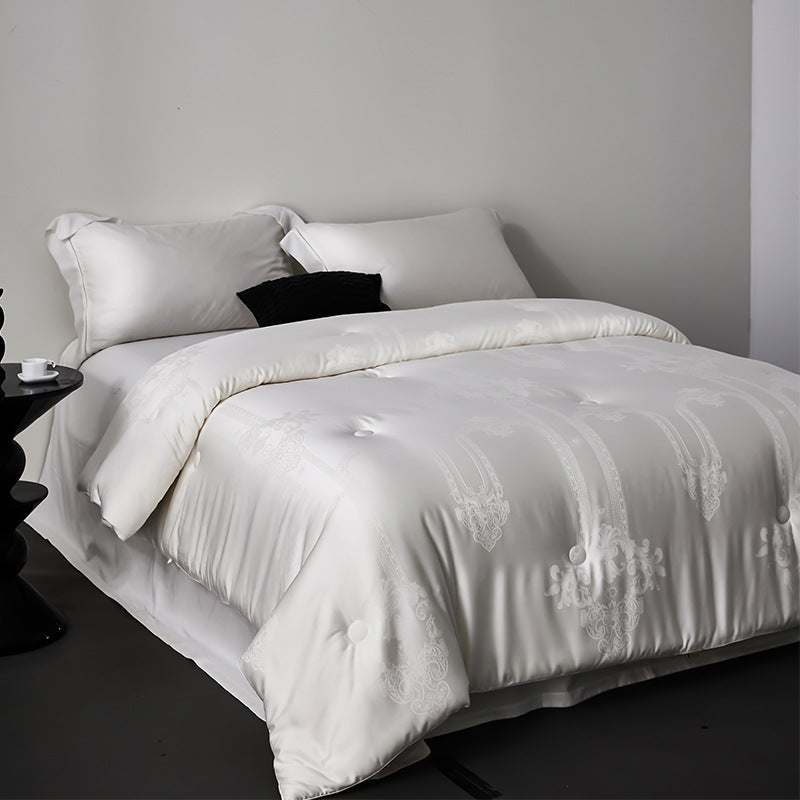 Noble quilted blanket with fine jacquard relief and button tufting