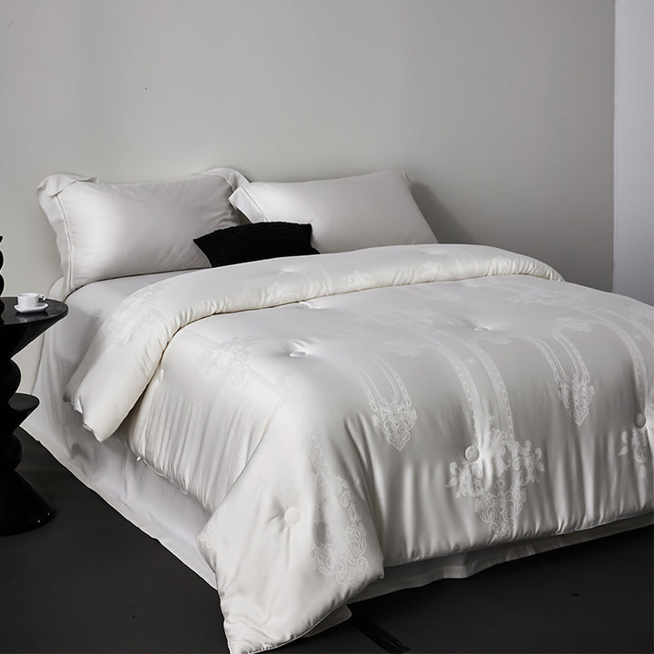 Noble quilted blanket with fine jacquard relief and button tufting