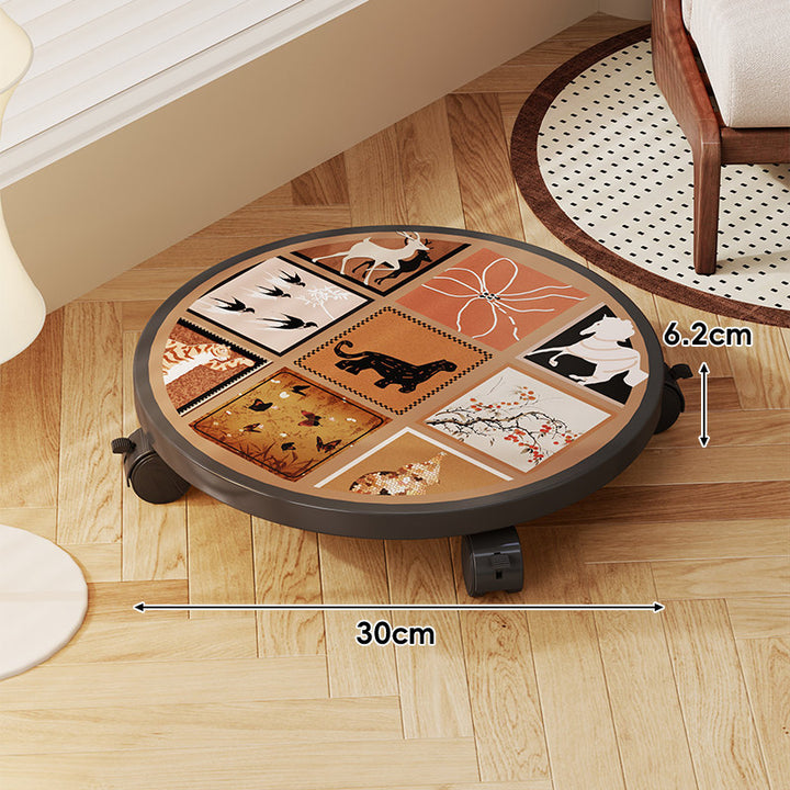 Decorative Round Plant Caster Dolly with Lockable Swivel Wheels