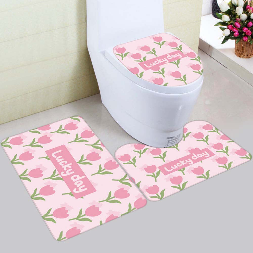 Floral Bunny-Themed Bath Mat Set