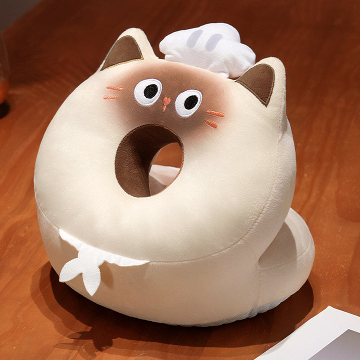 Ergonomic ring-shaped plush cat neck pillow
