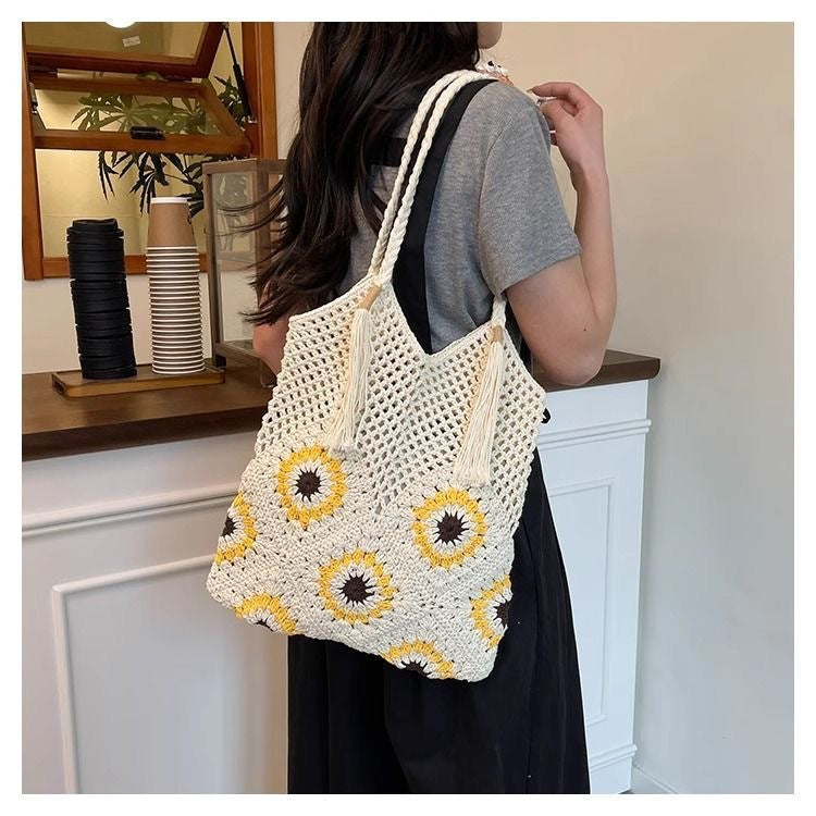 Macrame shopping bag with sunflower pattern Stornfield