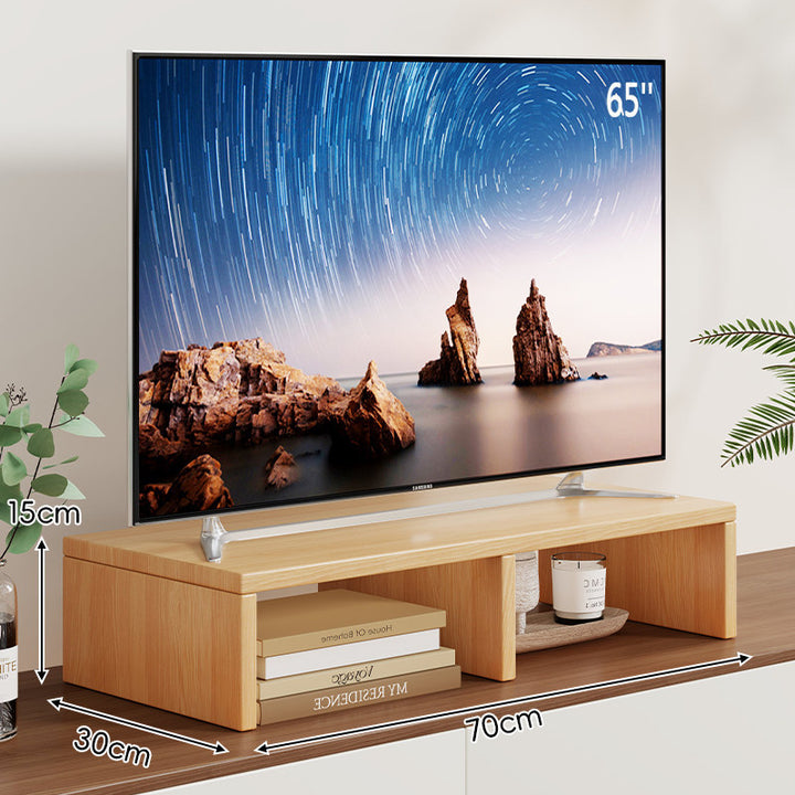 Low-Profile TV Stand Riser with Dual Open Storage Compartments