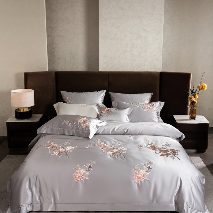 Embroidered Satin Duvet Cover Bedding Set