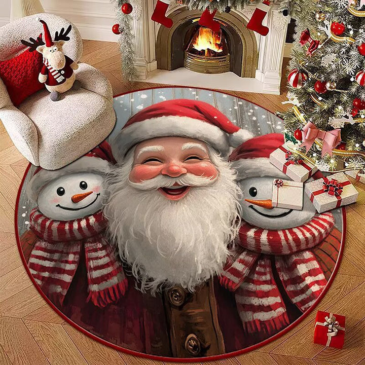 Festive Christmas-Themed Round Area Rug for Home