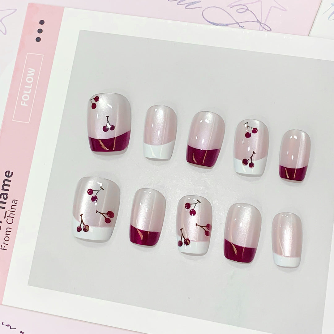 Artistic nail tips with cherry design Stornfield