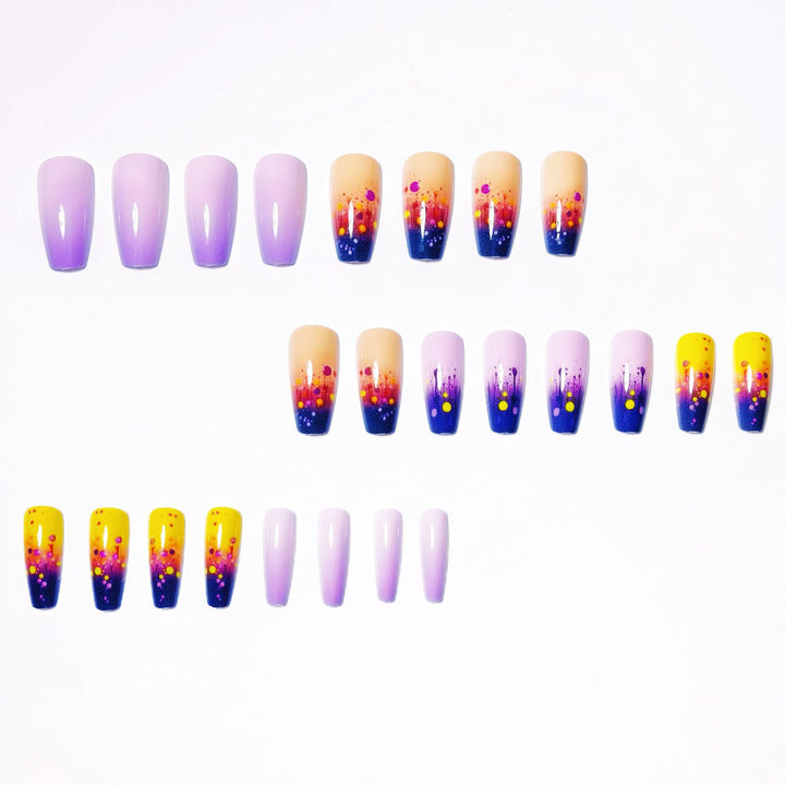 Artificial nails with vibrant gradient and splash pattern Stornfield