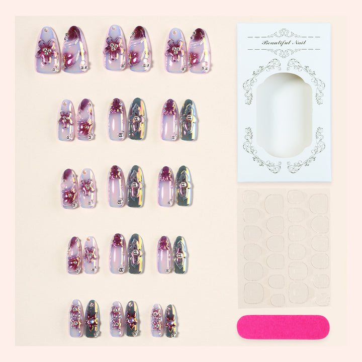 Acrylic nail set with elegant flower decorations Stornfield