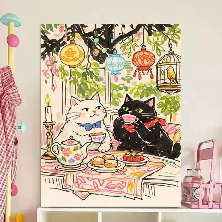 Whimsical Cat Illustration Canvas Art Print Stornfield
