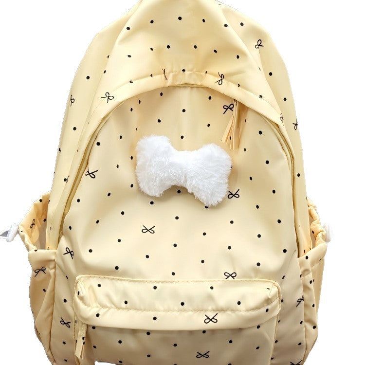 Cute Polka Dot Backpack with Plush Bow Stornfield
