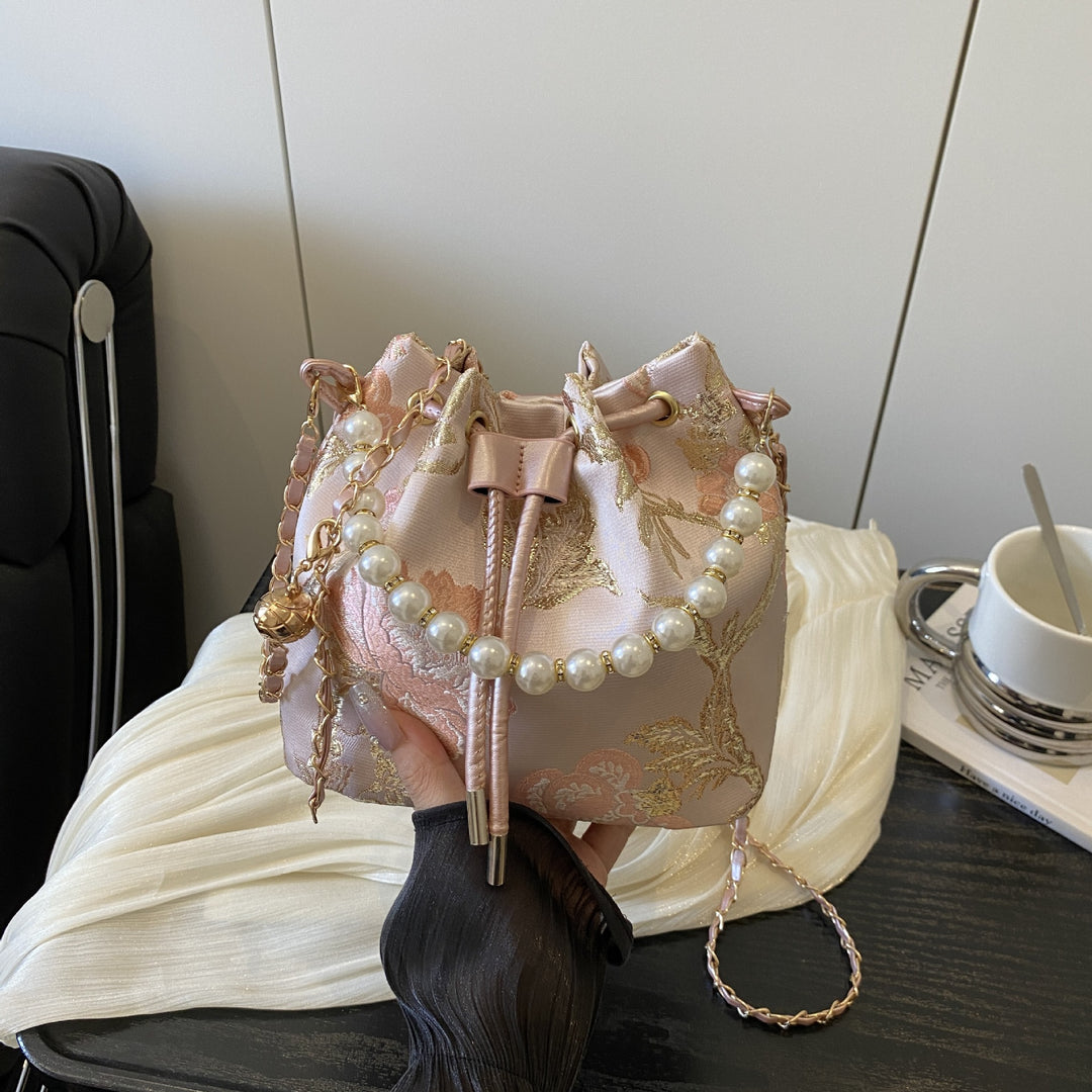 Elegant Floral Print Drawstring Bucket Bag Stornfield