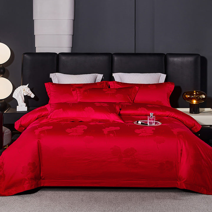 Silky Jacquard Floral Duvet Cover Bedding Ensemble with Hidden Zipper and Pillow Shams