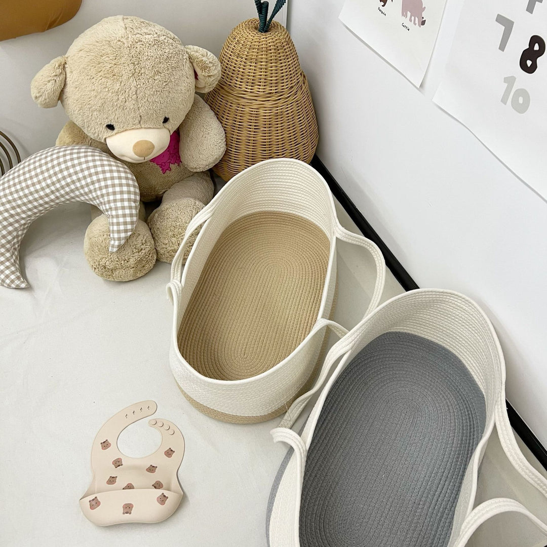 Large Quilted Cotton Rope Storage Basket with Carry Handles
