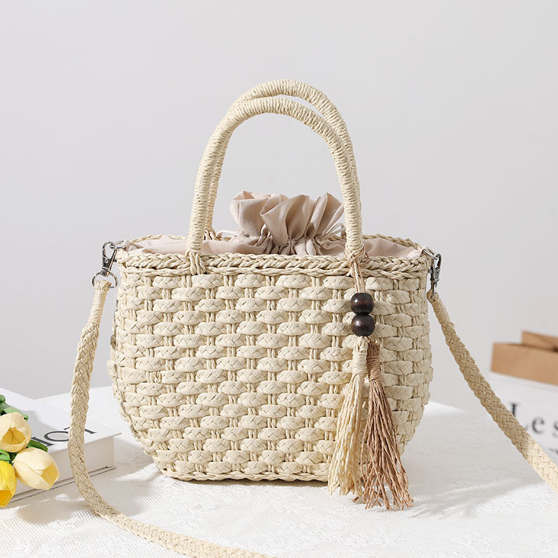 Handcrafted Macrame Tote Bag with Decorative Drawstring Stornfield