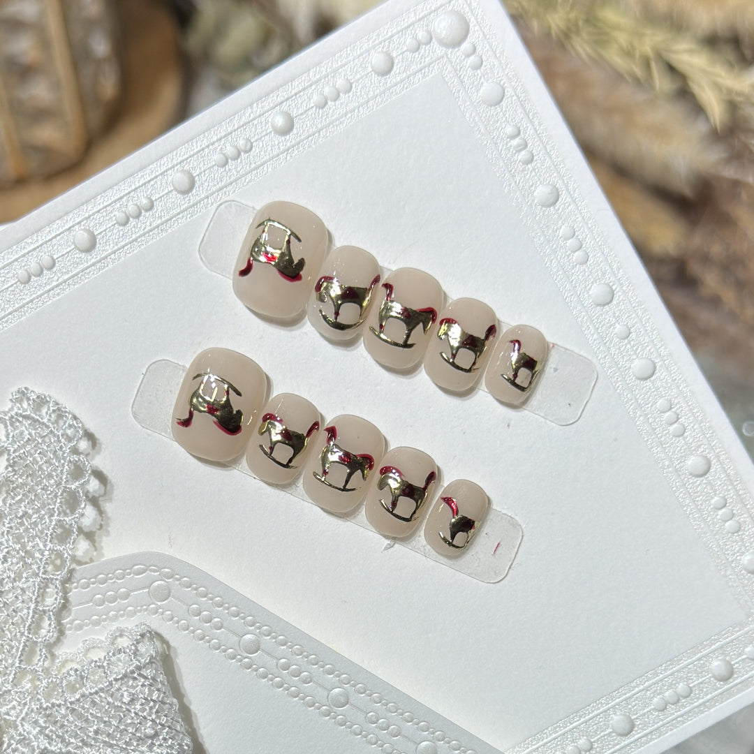 Decorative Press-On Nail Art Set with Gold Accent Designs Stornfield