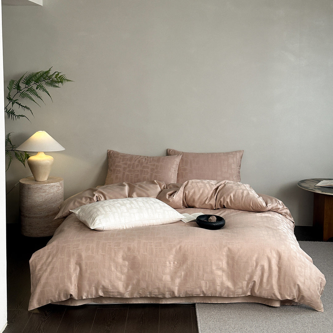 Bedding set made of cotton satin with subtle jacquard pattern