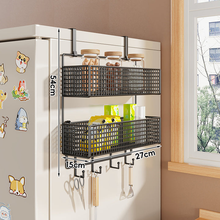 Over-Refrigerator Vertical Hanging Mesh Storage Rack with Deep Baskets and Hook Rail