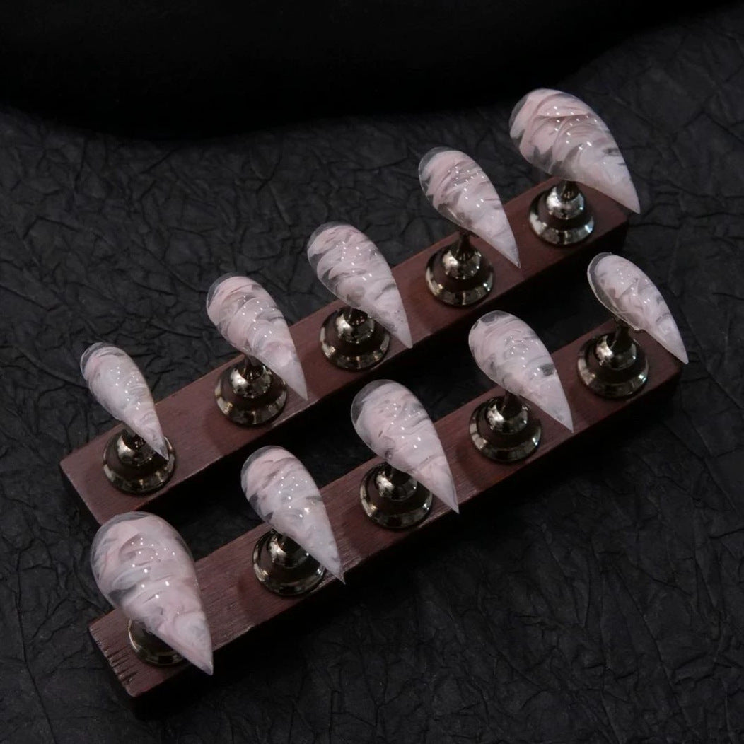 Elegant Stiletto Press-On Nail Set with Artistic Swirl Design