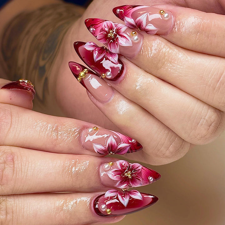 Floral Accent Stiletto Nail Art Extensions Stornfield