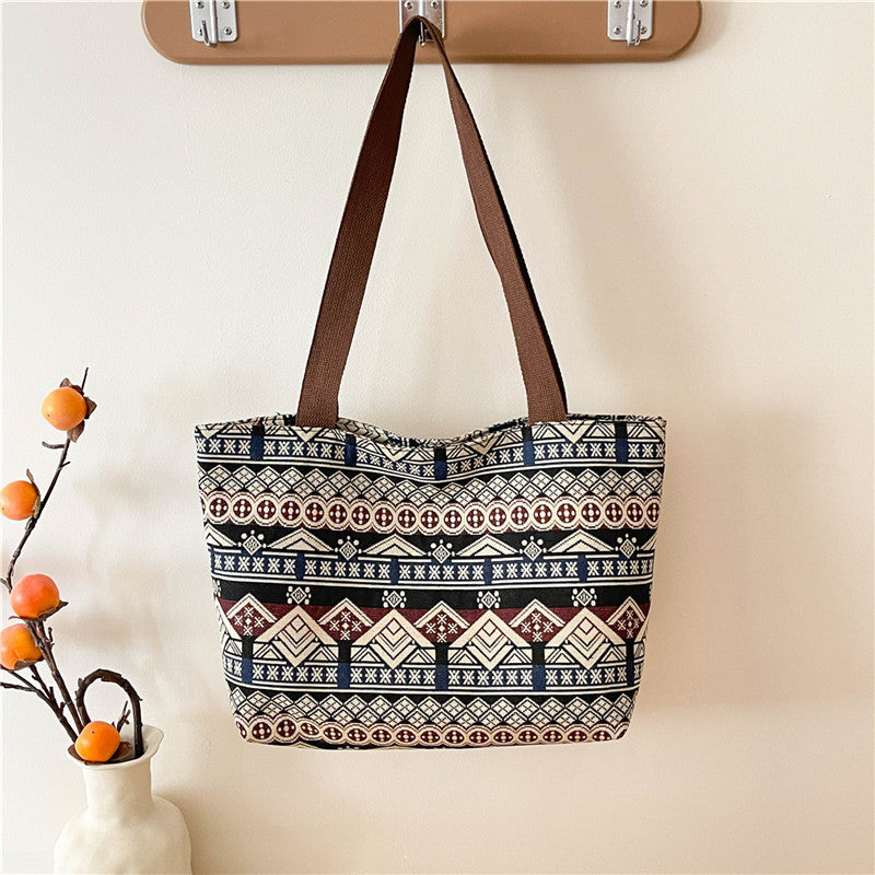 Ethnic Patterned Canvas Tote Bag