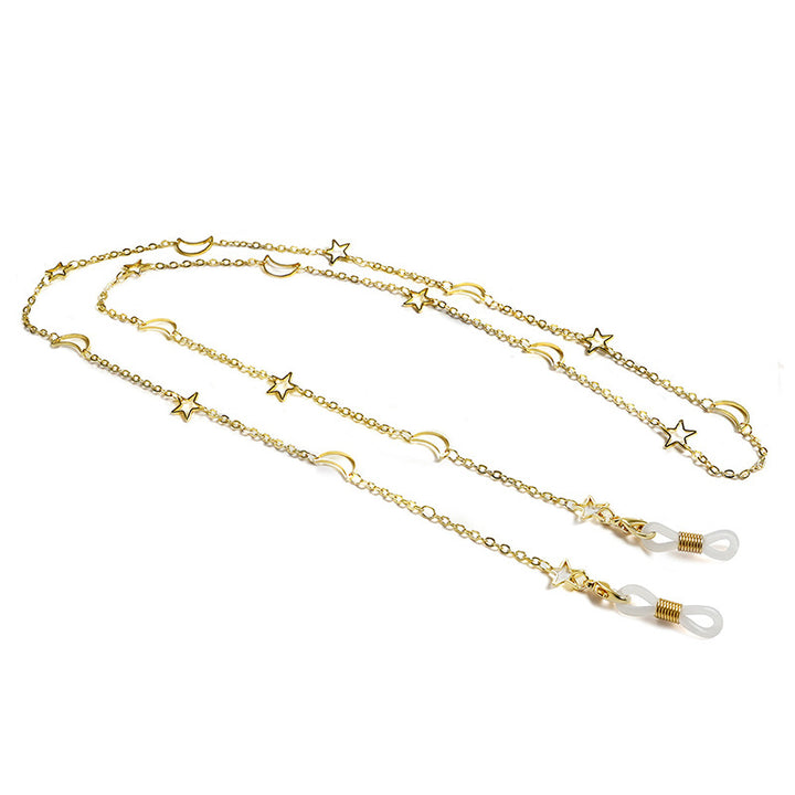 Fashionable glasses holder chain with star and moon motifs Stornfield