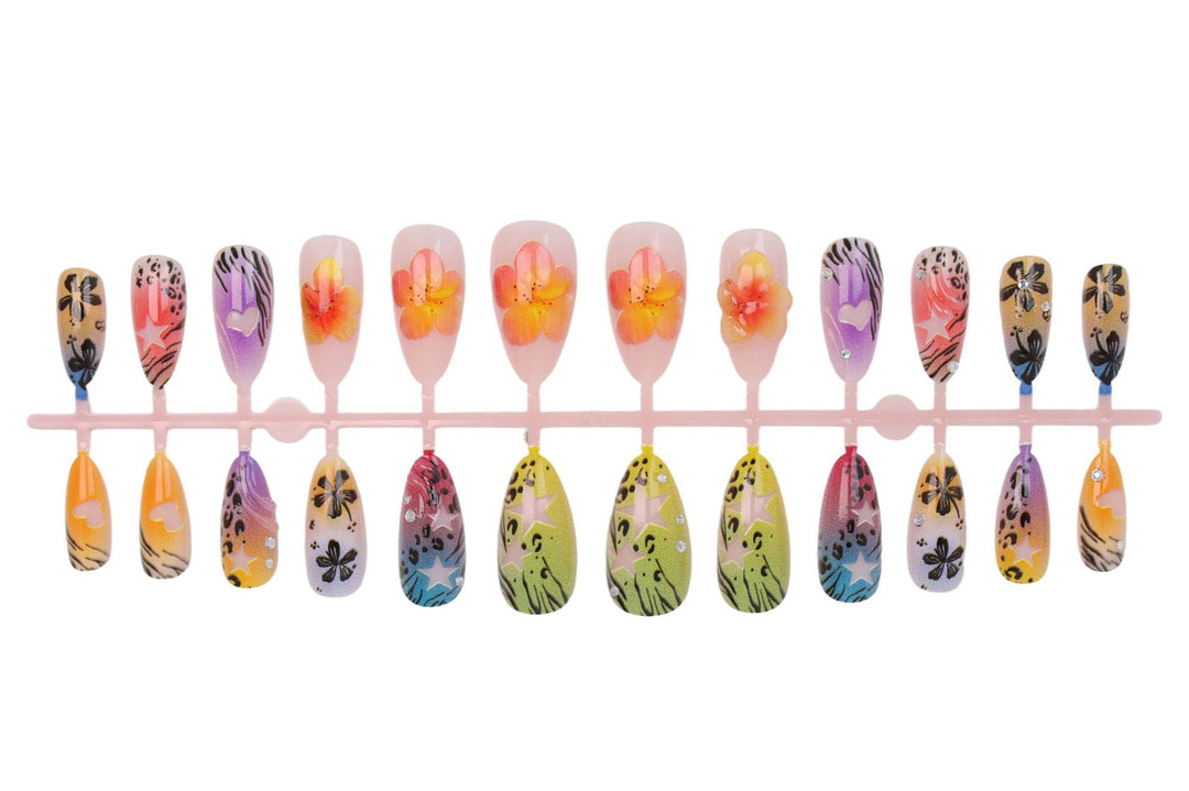 Artificial nail set with colorful flower and leopard designs Stornfield