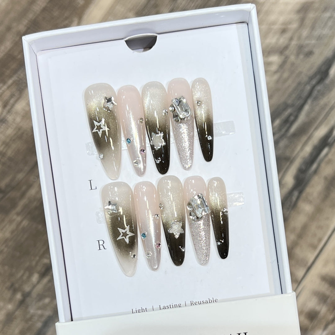 Elegant Stiletto Press-On Nail Set with Decorative Accents Stornfield