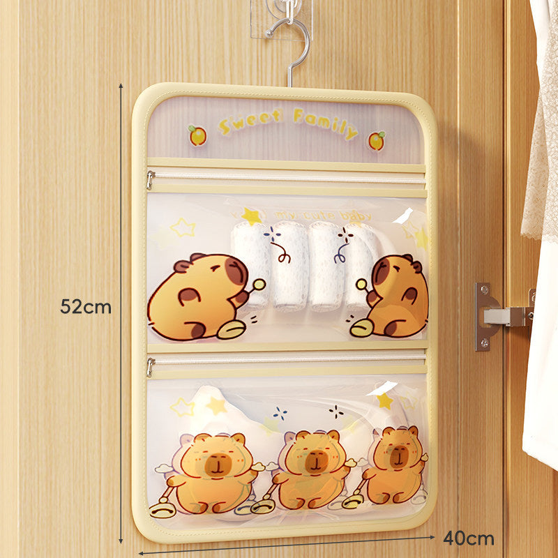 Hanging Clear PVC Nursery Door Organizer with Zipper Pockets and Cartoon Bear Print