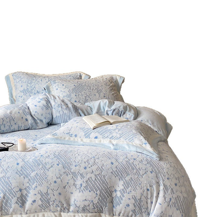 High-quality jacquard bedding set with floral relief texture and soft percale feeling